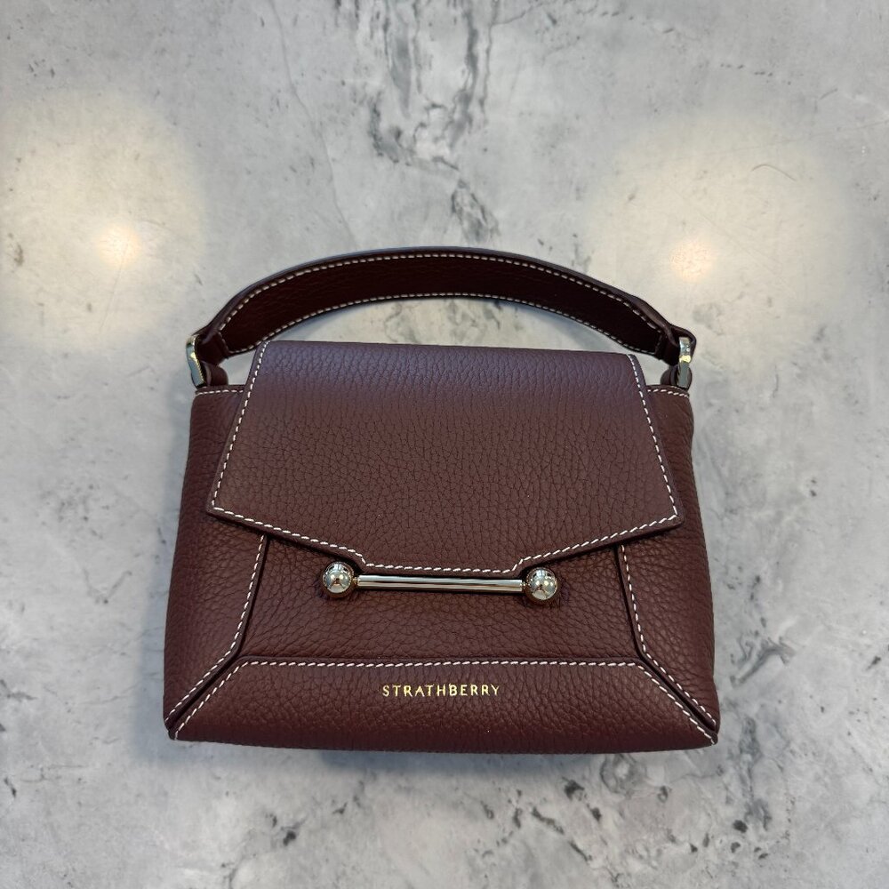 STRATHBERRY | Chocolate Nano Mosaic Leather Top Handle Bag